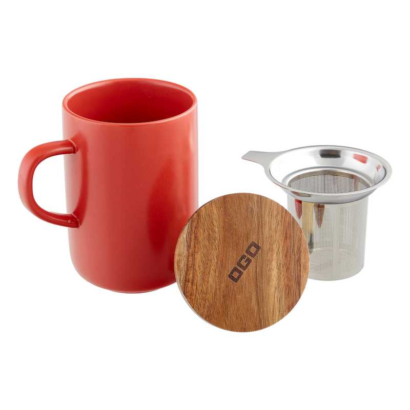 Steingut Teebecher Juliet inkl. Sieb & Deckel rot