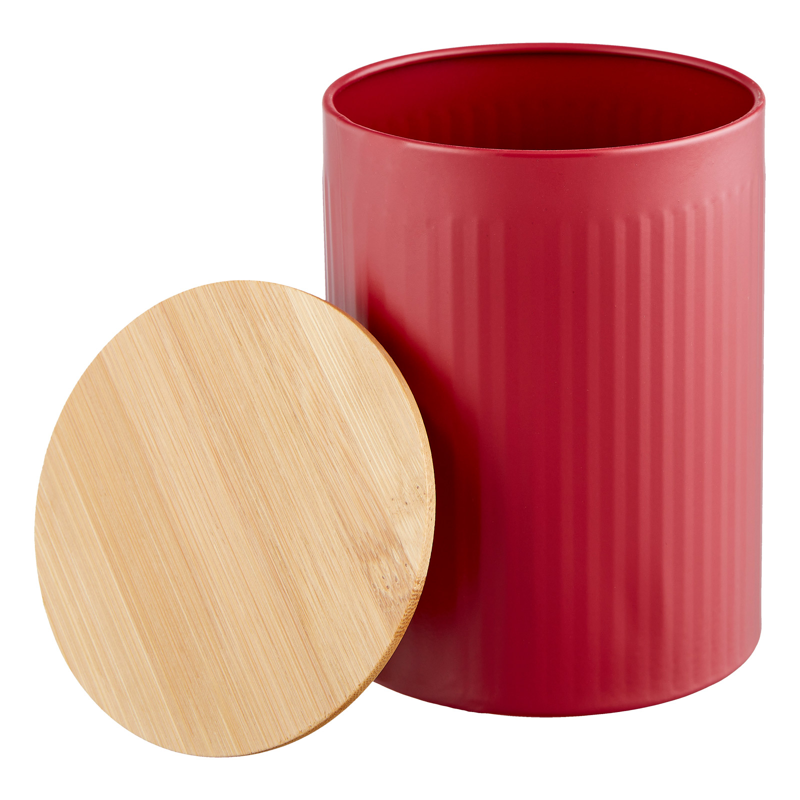 Metalldose rot mit Bambusdeckel