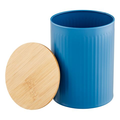 Metalldose blau mit Bambusdeckel