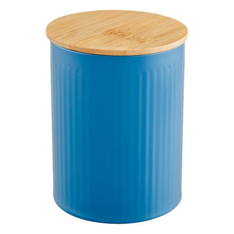 Metalldose blau mit Bambusdeckel
